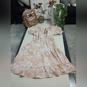 Blu Pepper Peach and White Floral Kids Dress